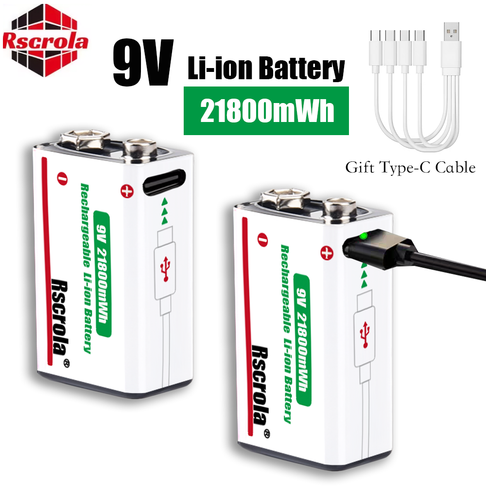 Smoke Detector Interconnected - Type-C Rechargeable 9V Lithium ion Battery