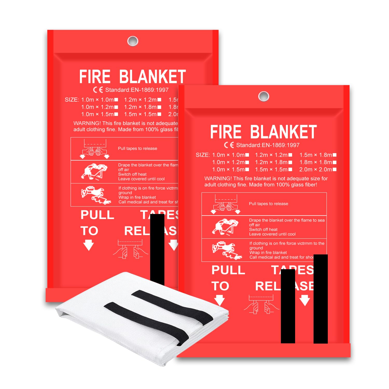 Fire Blanket Kitchen - Fire Blanket 2 Pack 2*2m/1.5*1.5m for