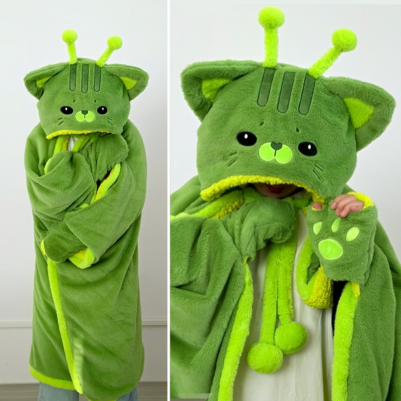 Fire Blanket Kitchen - Cartoon Cute Alien Cat Hooded Blanket