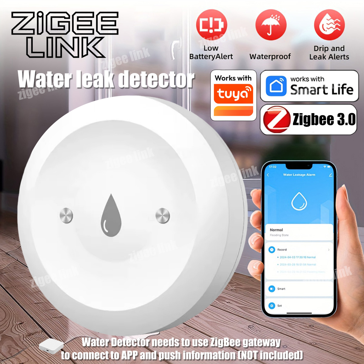 ZigBee 3.0 Water Sensor Smart  - đánh giá và giá Water Alarm Sensor